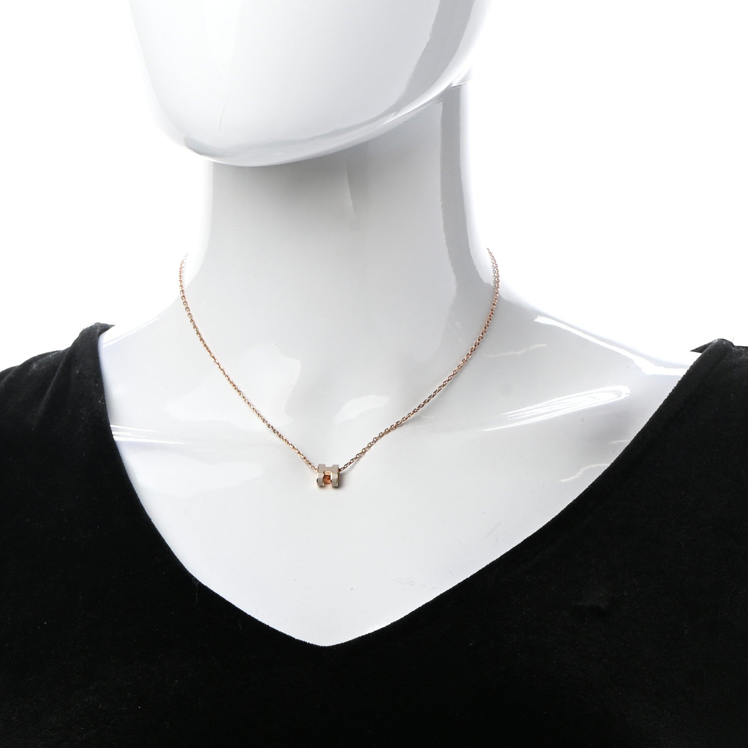 Hermes Lacquered Rose Gold Mini Pop H Pendant Necklace Marron Glace 2 of 8