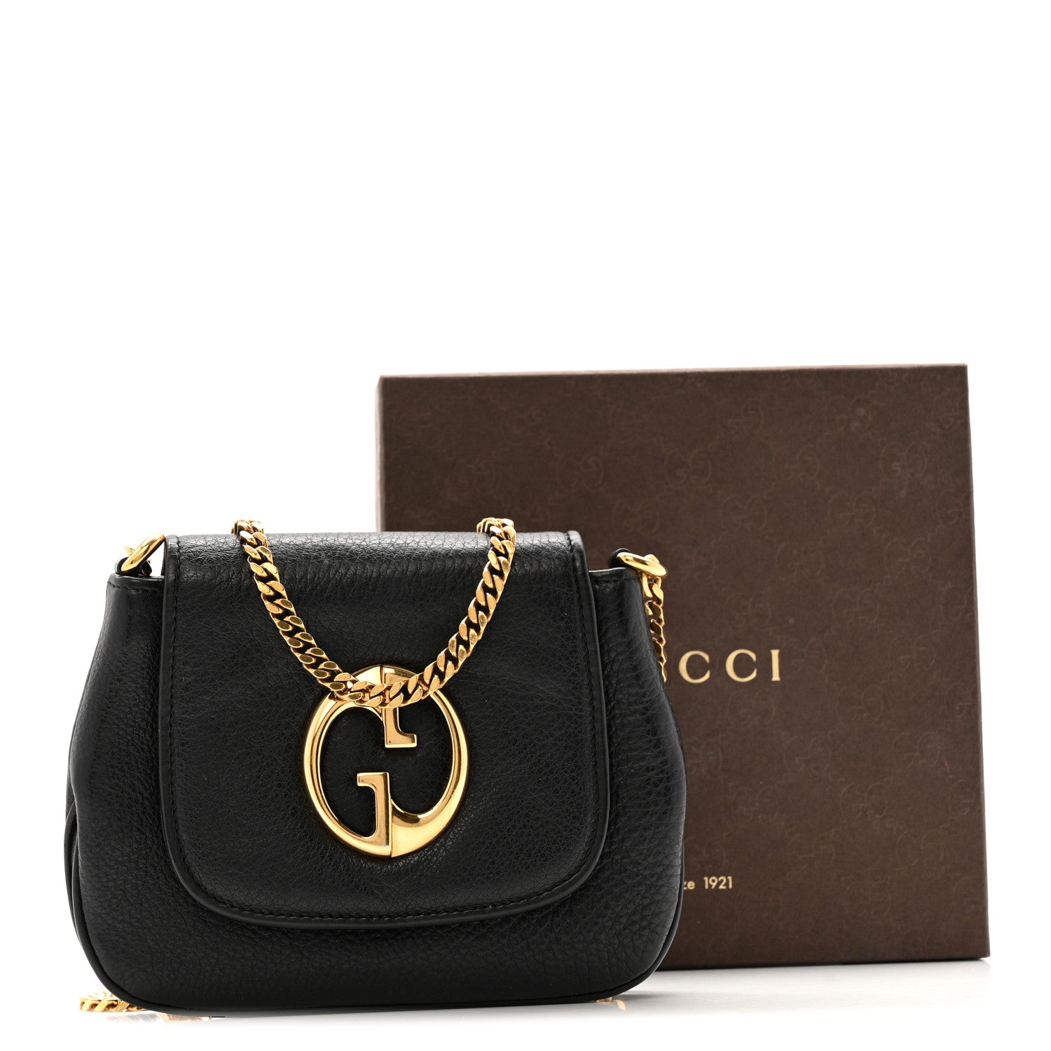 Gucci Pebbled Calfskin Small 1973 Chain Shoulder Bag Black 1804866