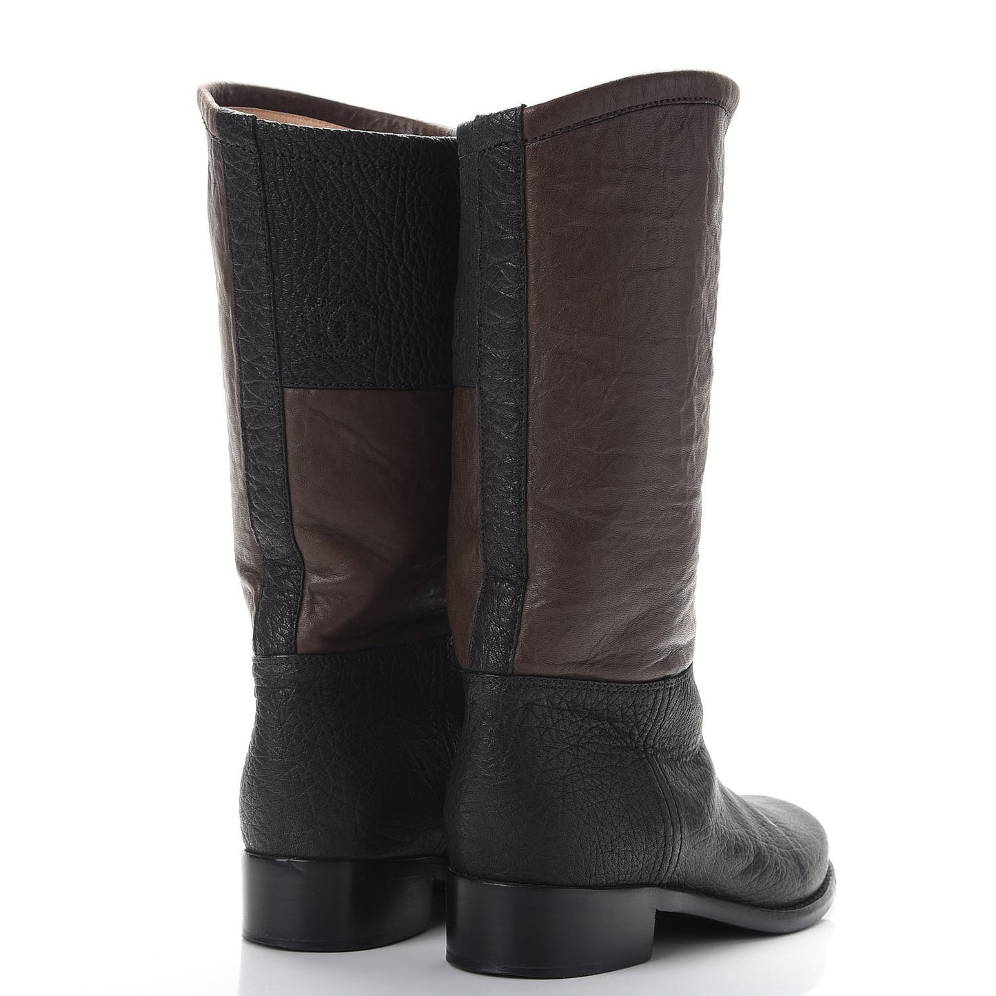 Lambskin Calfskin High Boots 36.5 Dark Brown Black