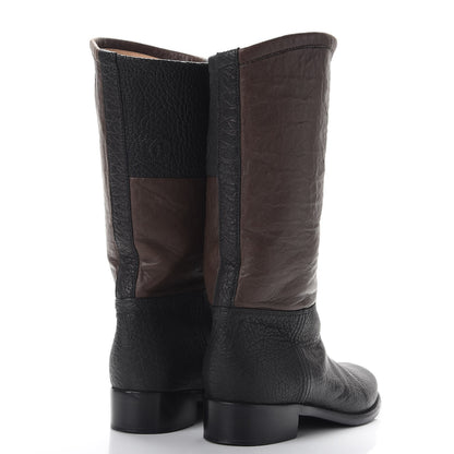 Chanel Lambskin Calfskin High Boots 36.5 Dark Brown Black 4 of 15