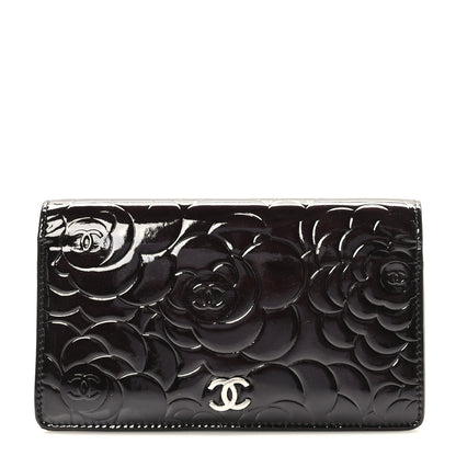 Chanel Patent Camellia Embossed Yen Wallet Black 1 of 10