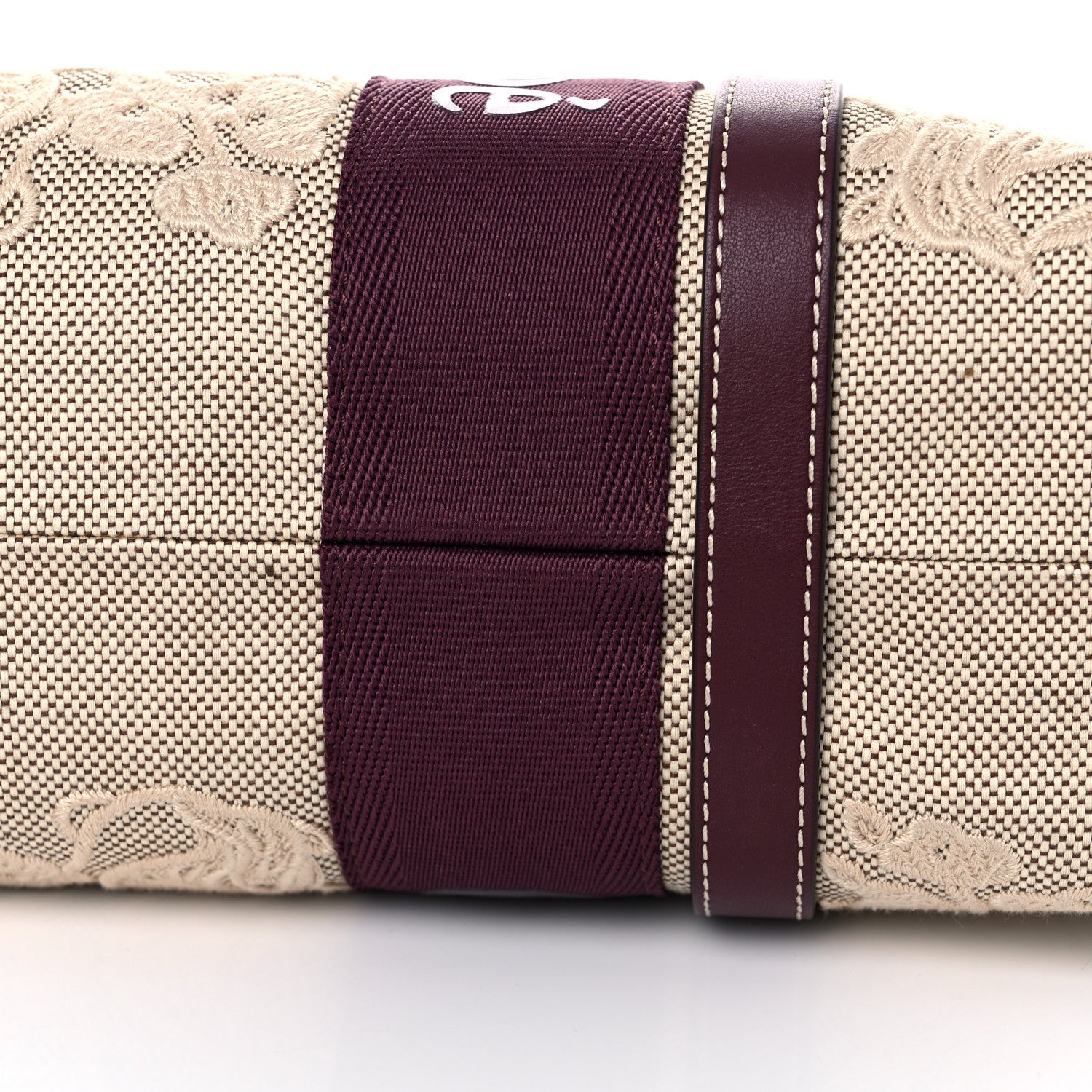 Chloe Cotton Calfskin Embroidered Medium Woody Ribbon Tote Burgundy 13 of 13
