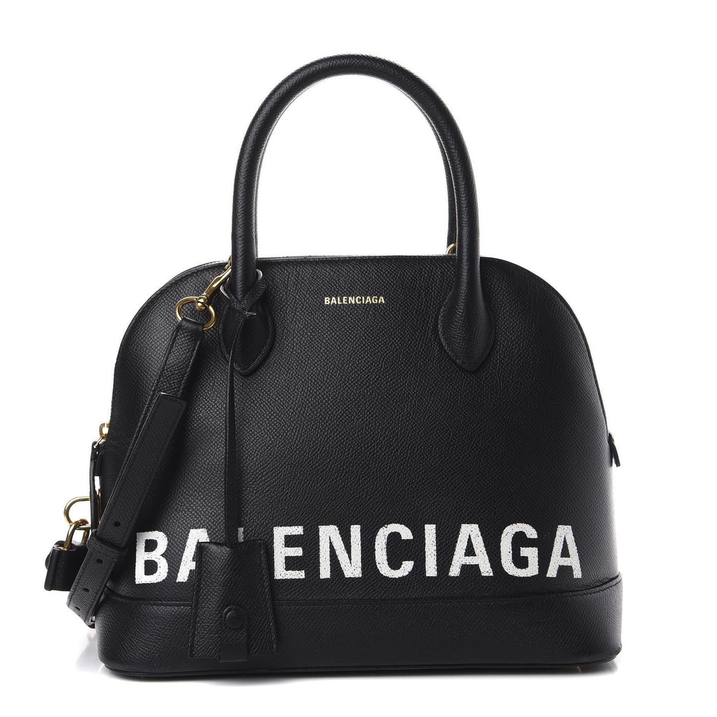 Signature Grained Calfskin Logo S Ville Top Handle Bag Black