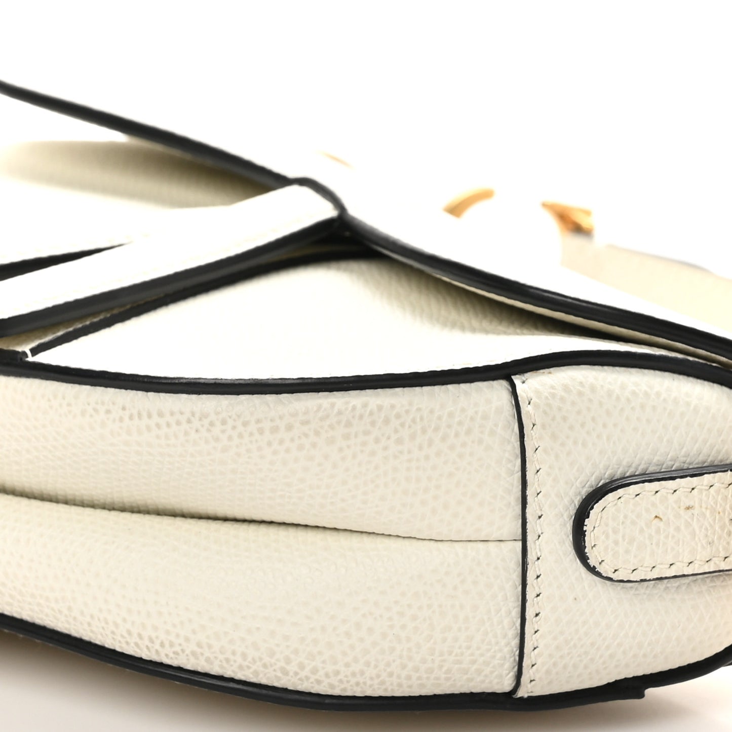 Grained Calfskin Mini Saddle Bag White
