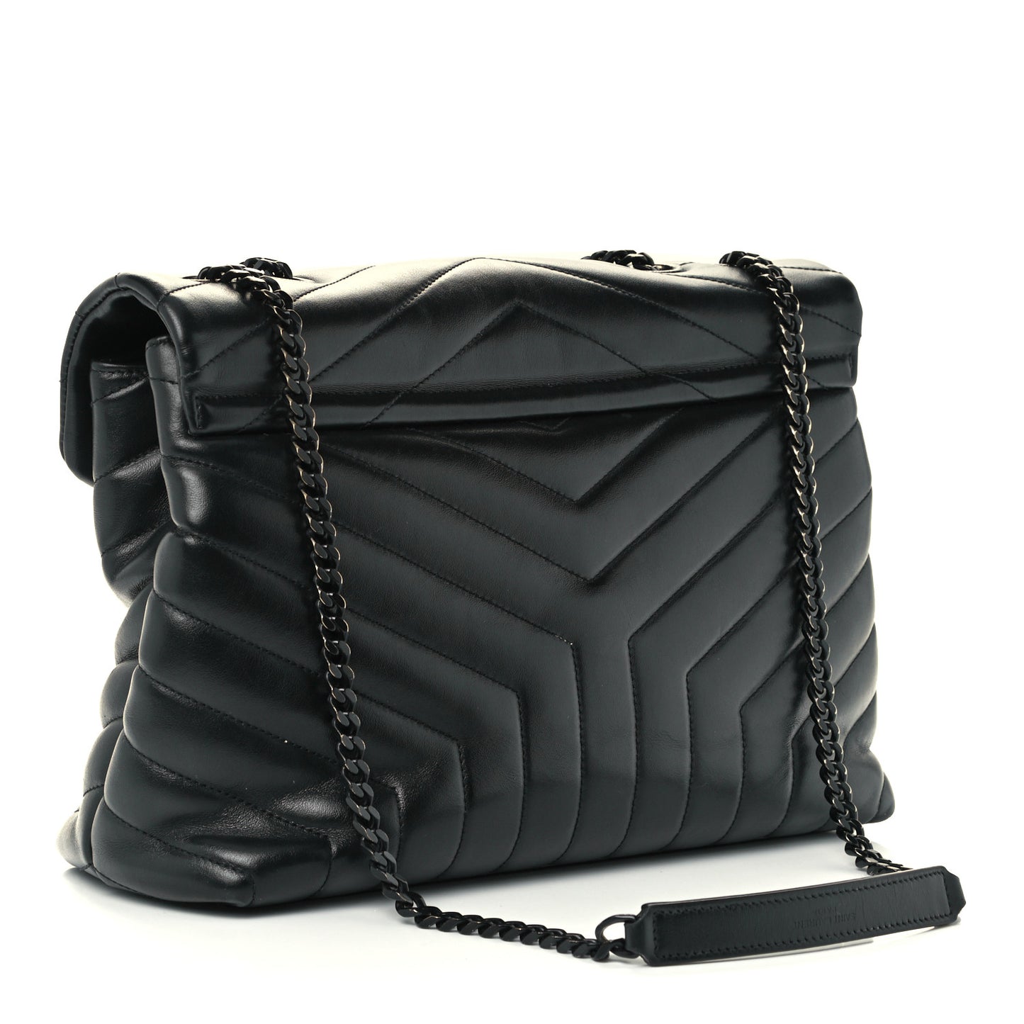 Calfskin Y Quilted Monogram Medium Loulou Chain Satchel Black