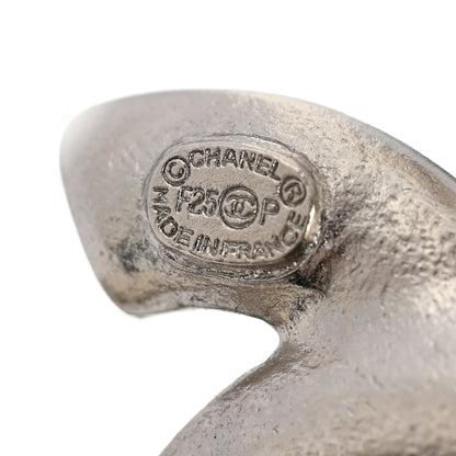 Chanel Crystal Pearl Heart CC Clip On Earrings Silver 4 of 5