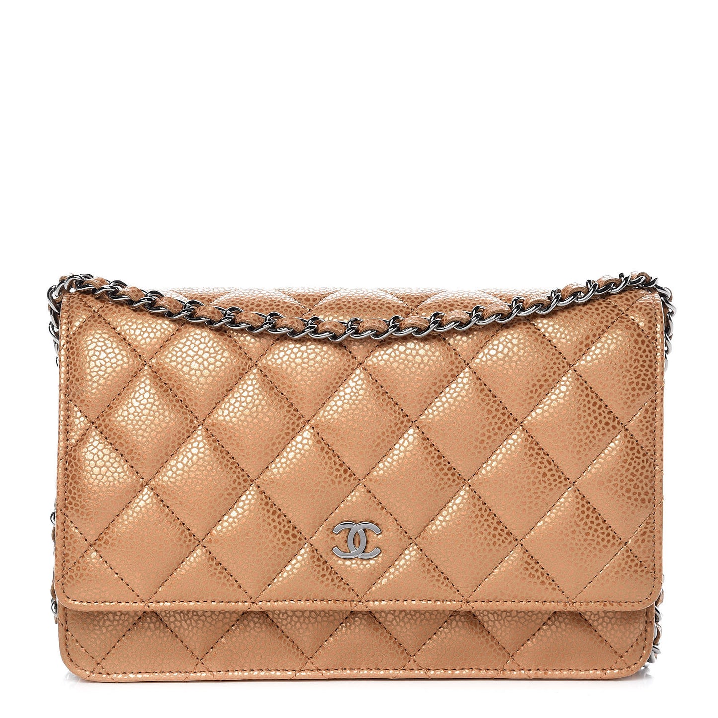 Metallic Caviar Quilted Wallet On Chain WOC Copper