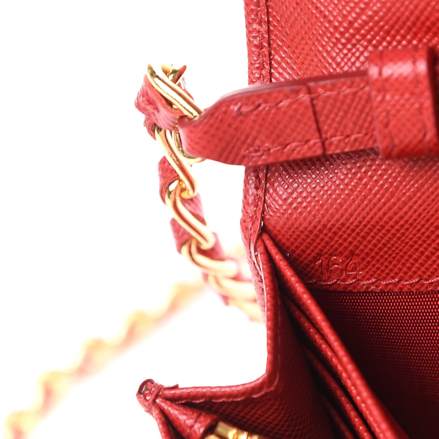 Prada Saffiano Metal Oro Chain Wallet Fuoco 6 of 11
