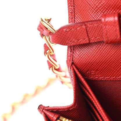 Prada Saffiano Metal Oro Chain Wallet Fuoco 6 of 11