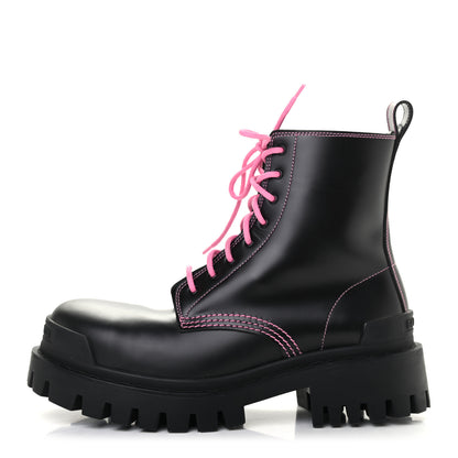 Balenciaga Calfskin Womens Strike 20mm Lace Up Boots 38.5 Black Fluo Pink 1 of 10