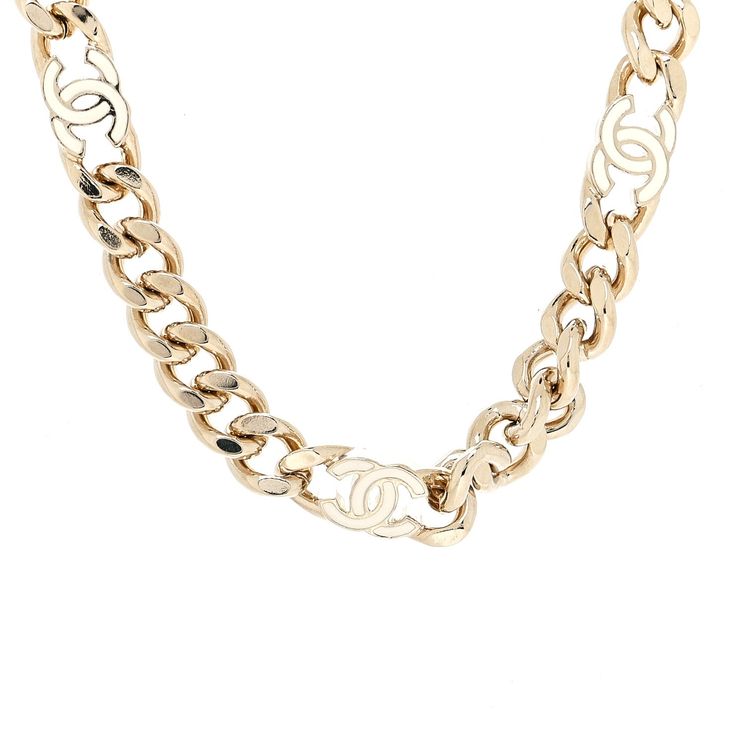 Chanel Metal Enamel Chain CC Choker Gold White 1 of 6