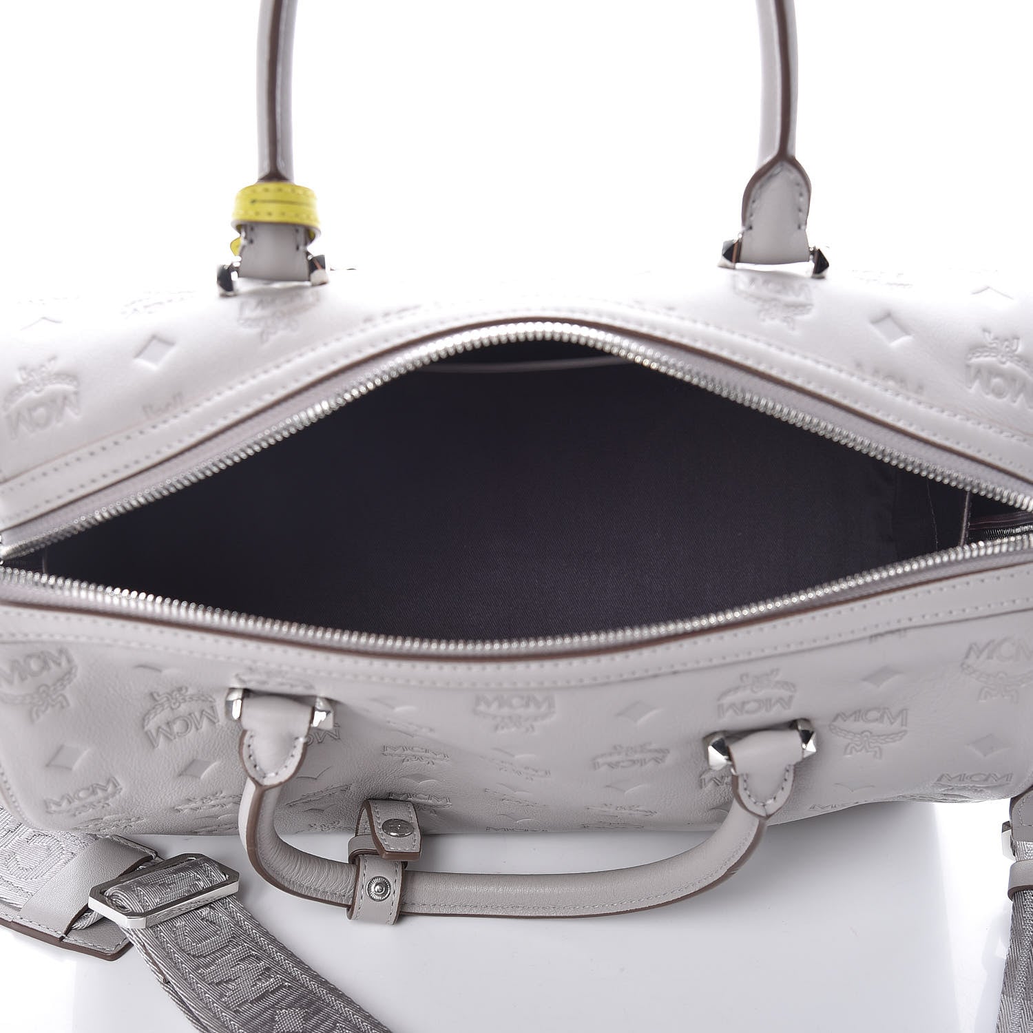 MCM Calfskin Ottomar Monogram Essential Boston Bag Dove 7 of 9