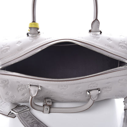 MCM Calfskin Ottomar Monogram Essential Boston Bag Dove 7 of 9