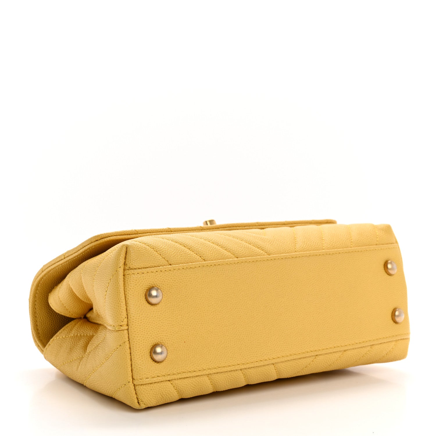 Chanel Caviar Chevron Quilted Mini Coco Handle Flap Yellow 4 of 10