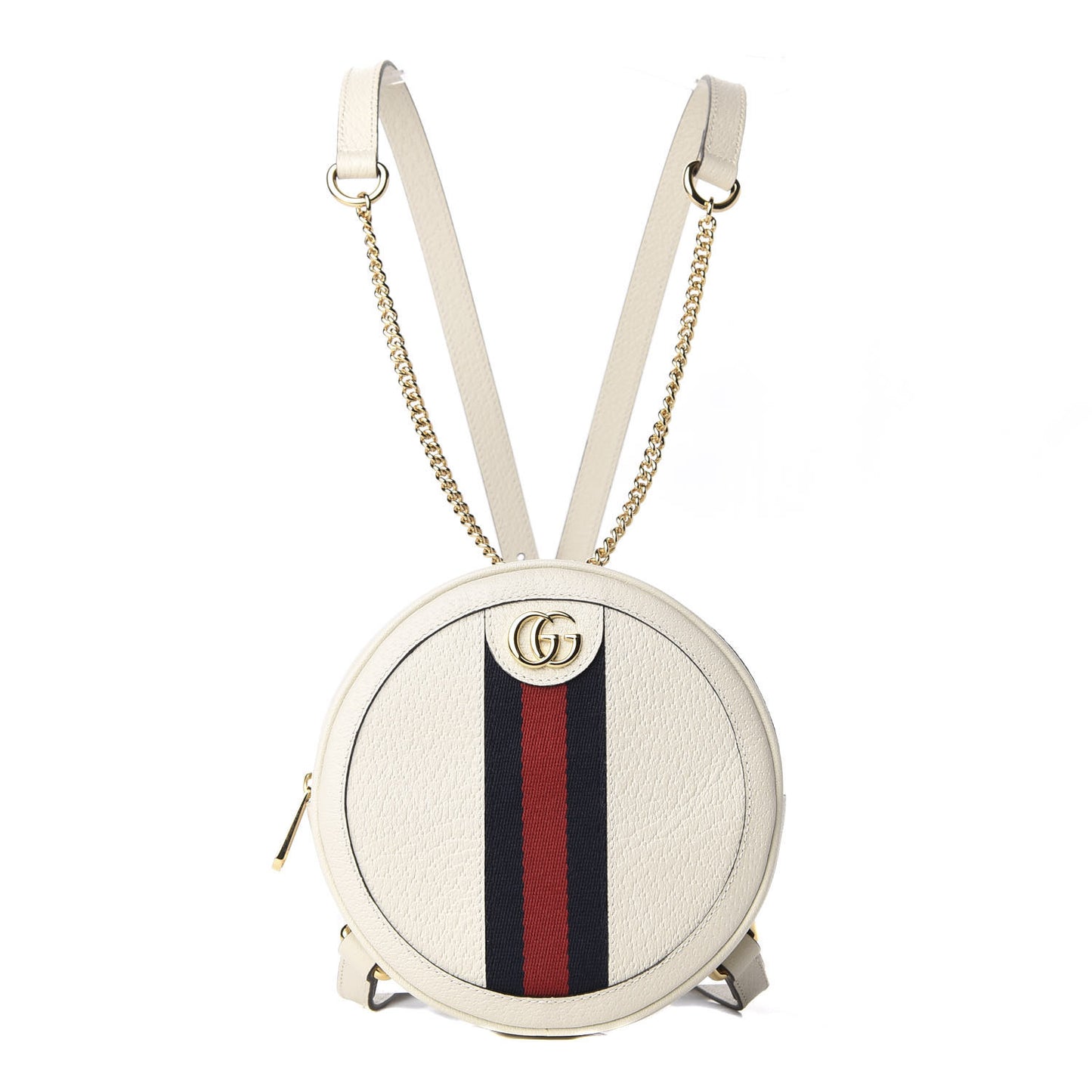 Textured Calfskin Web Mini Ophidia Round Backpack Mystic White