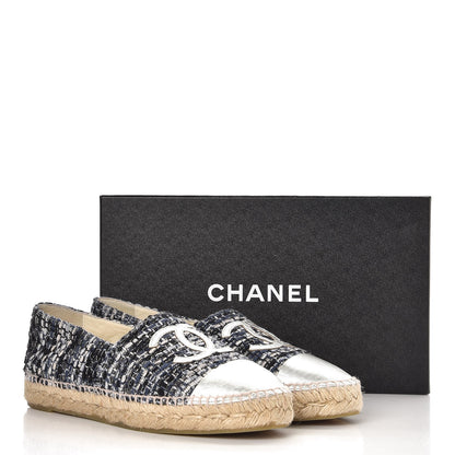 Chanel Metallic Tweed Lambskin CC Espadrilles 40 Blue Black Silver 10 of 10