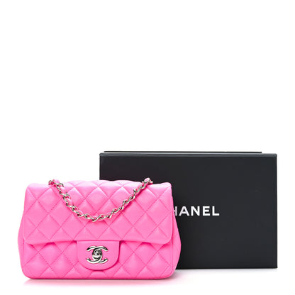 Chanel Lambskin Quilted Mini Rectangular Flap Neon Pink 10 of 10