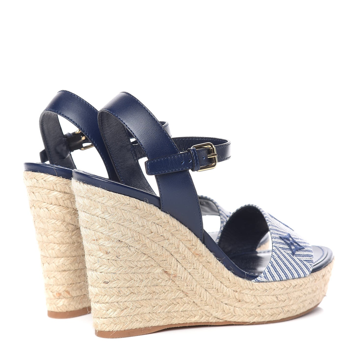 Calfskin Canvas Monogram Sail Away Wedge Sandal 39 Marine