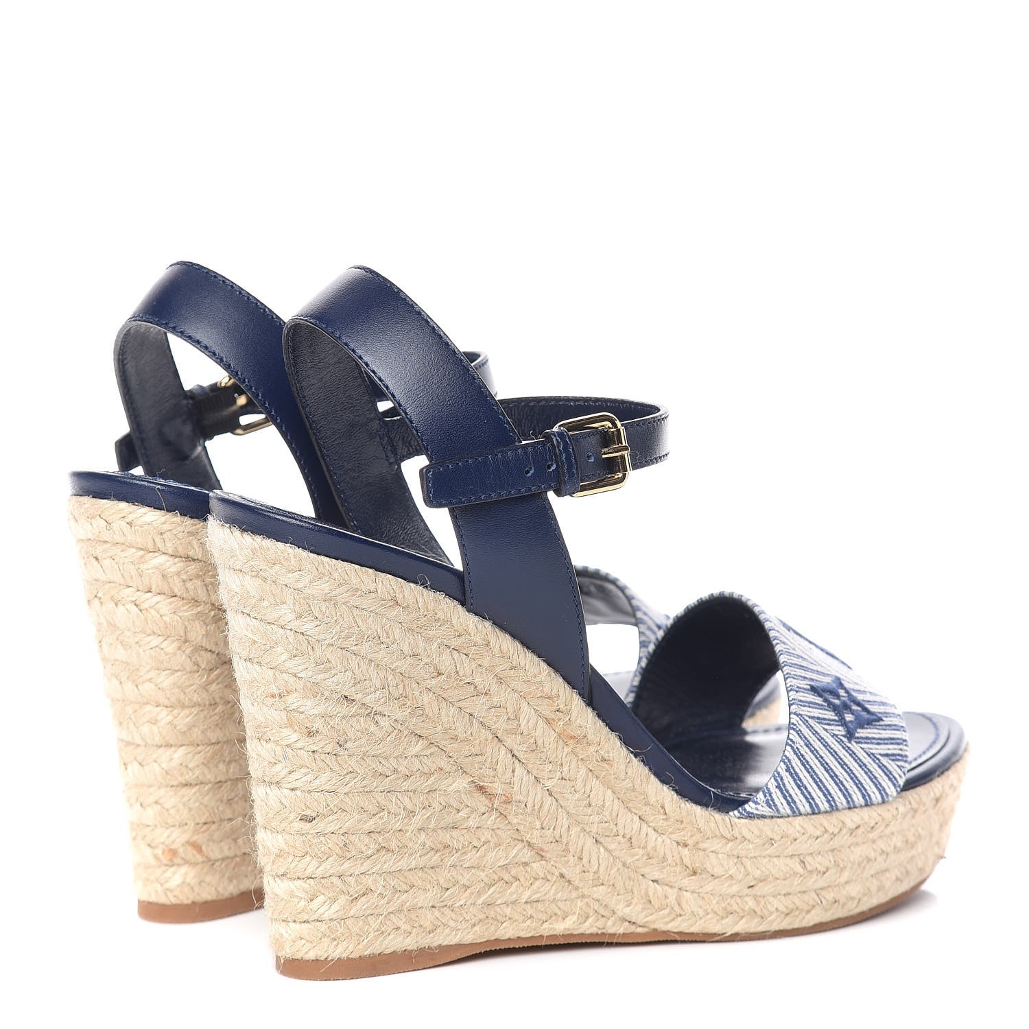 Louis Vuitton Calfskin Canvas Monogram Sail Away Wedge Sandal 39 Marine 4 of 7