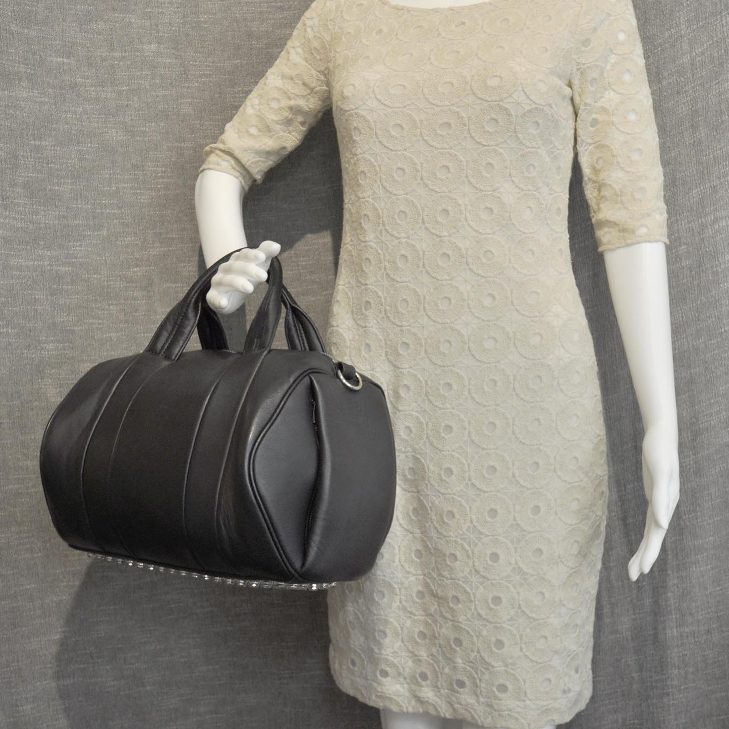 Leather Resin Rivet Rocco Duffel Bag Black