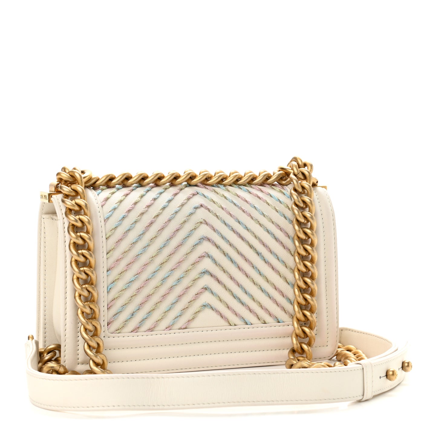 Calfskin Embroidered Small Boy Flap Ivory