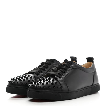 Christian Louboutin Calfskin Mens Louis Junior Spikes Flat Sneakers 38 Black 3 of 10