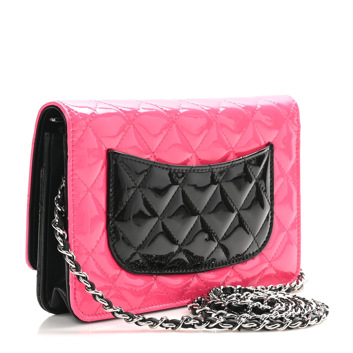 Patent Quilted Bi-Color Wallet On Chain WOC Pink Black