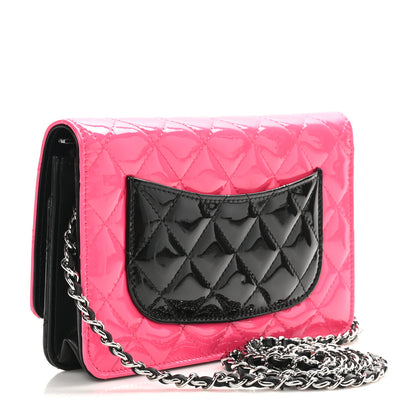 Chanel Patent Quilted Bi-Color Wallet On Chain WOC Pink Black 3 of 12