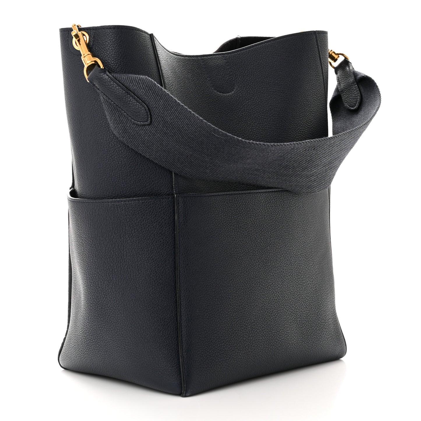 Soft Grained Calfskin Sangle Bucket Bag Navy Blue