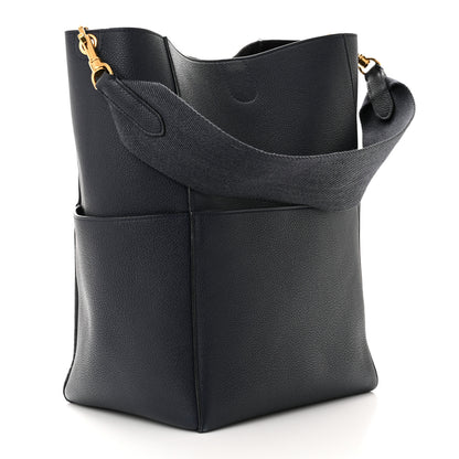 Celine Soft Grained Calfskin Sangle Bucket Bag Navy Blue 3 of 10