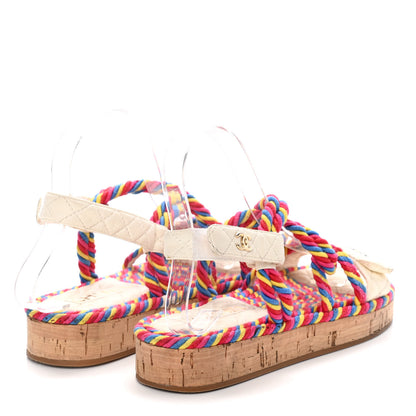 Chanel Cord Lambskin Quilted Logo Sandals 37 Multicolor 4 of 15