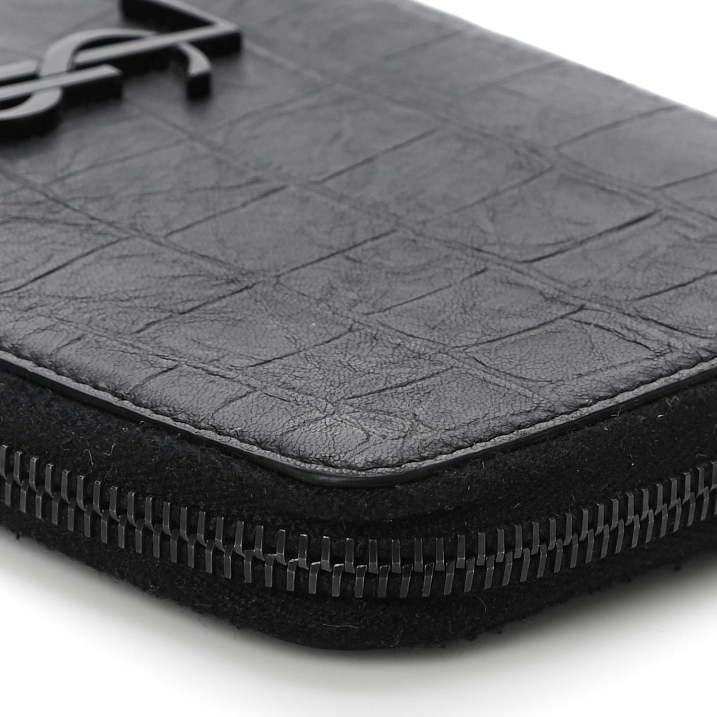 Crocodile Embossed Sheepskin Mens Zip Around Continental Wallet Black