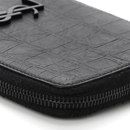 Saint Laurent Crocodile Embossed Sheepskin Mens Zip Around Continental Wallet Black 11 of 14