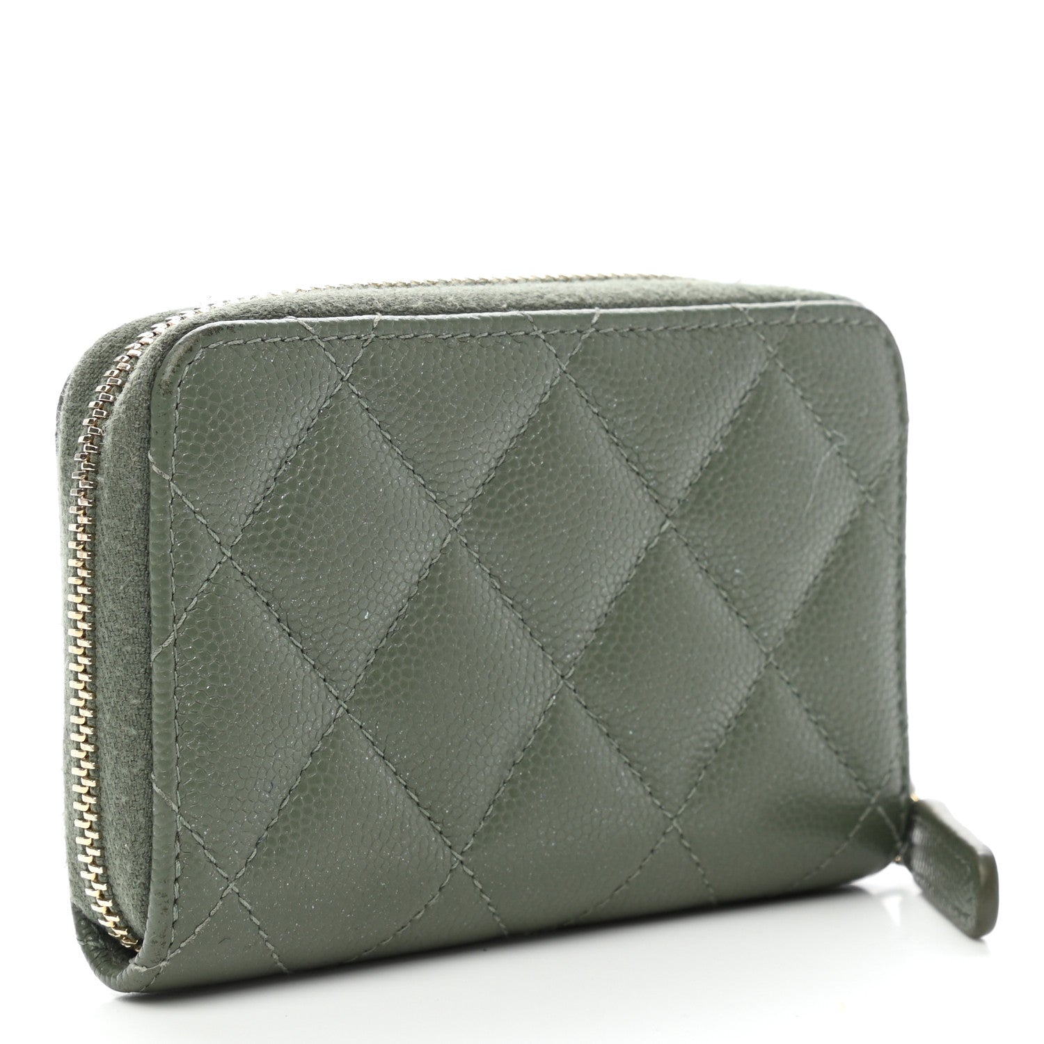 Chanel Iridescent Caviar Quilted Zip Coin Purse Green 3 of 11