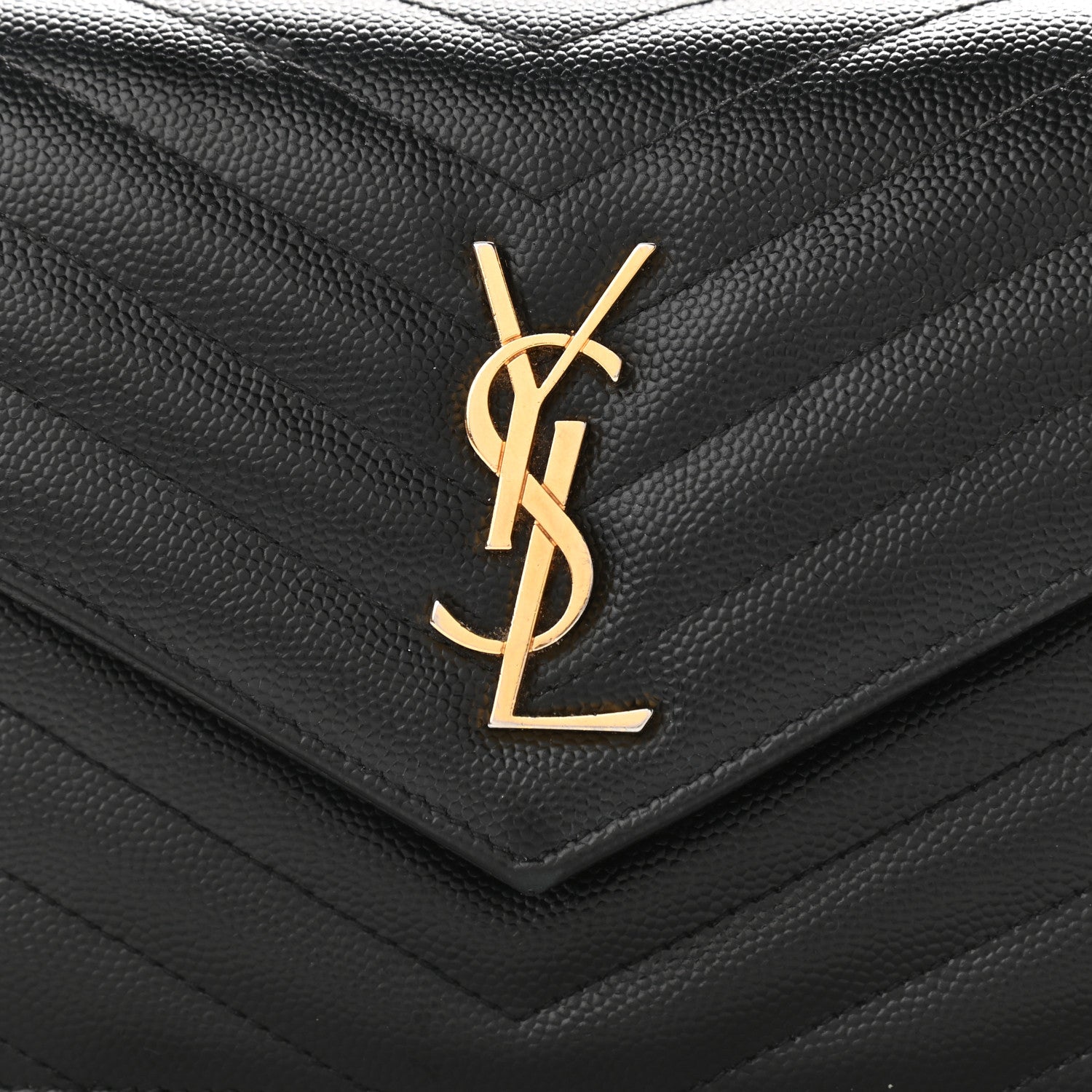 Saint Laurent Grain De Poudre Matelasse Chevron Monogram Envelope Chain Wallet Black 9 of 13