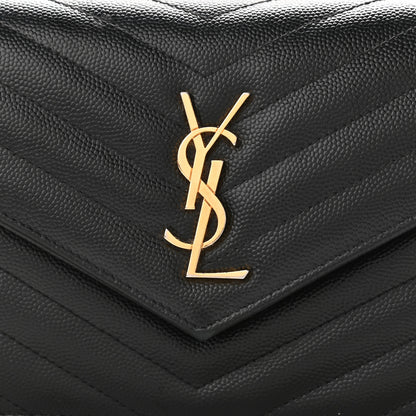 Saint Laurent Grain De Poudre Matelasse Chevron Monogram Envelope Chain Wallet Black 9 of 13