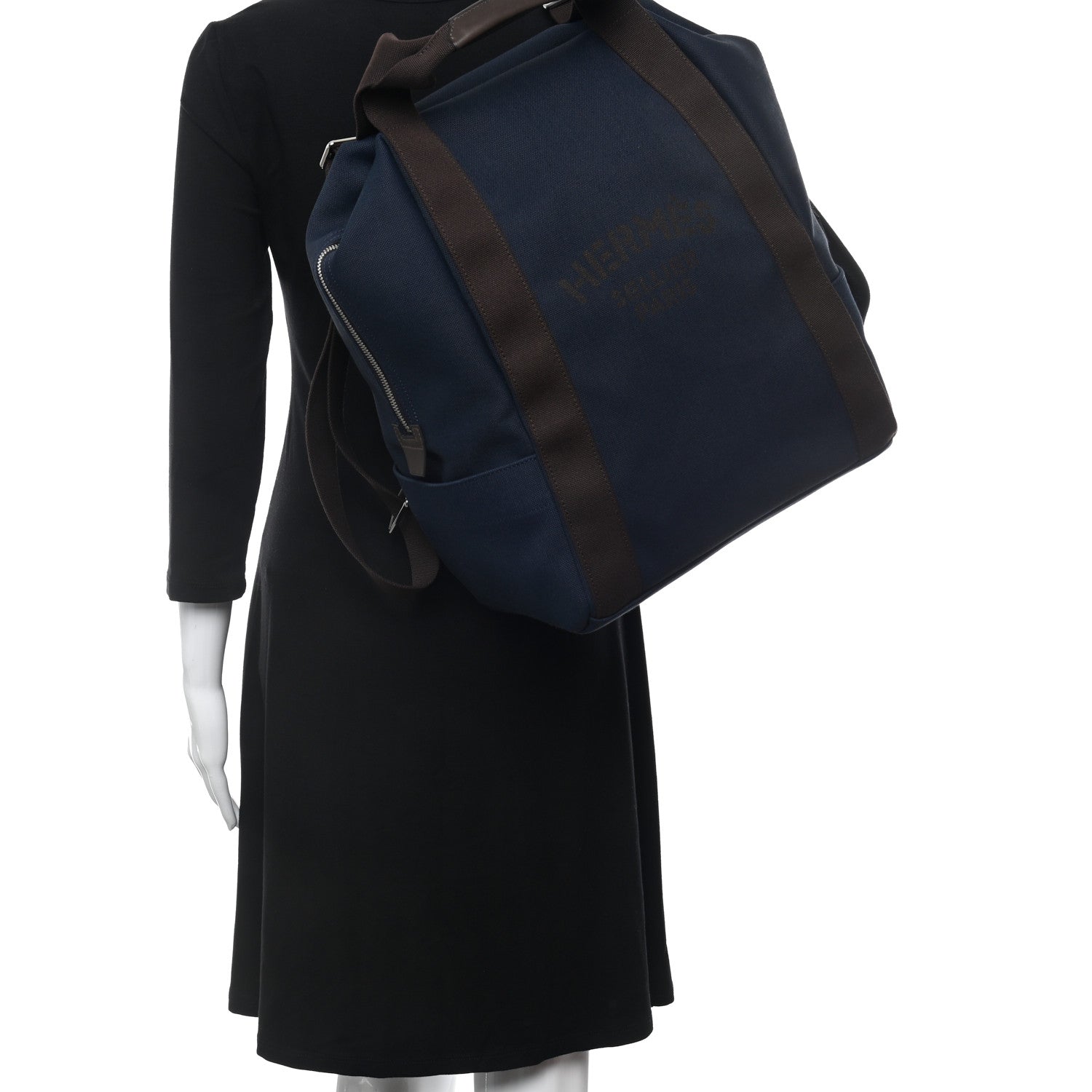 Hermes Toile Groom School Backpack Bleu Navy Feu 2 of 8