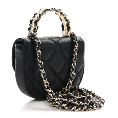 Chanel Lambskin Quilted Pearl Top Handle Clutch With Chain Black 3 of 13