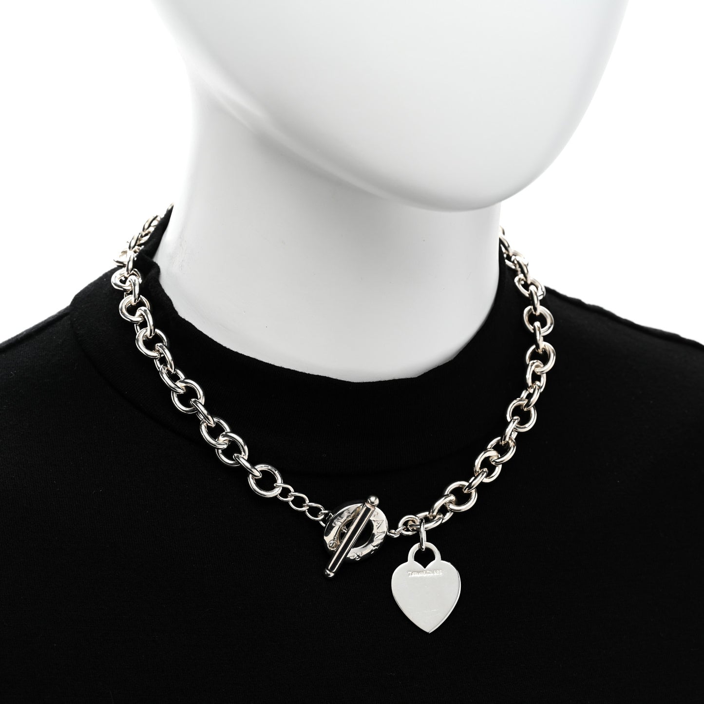 Sterling Silver Heart Tag Toggle Necklace