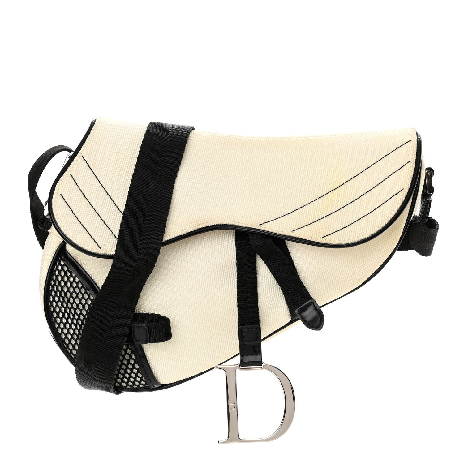 Christian Dior Canvas Mesh Sport Saddle Bag White Black 1 of 13