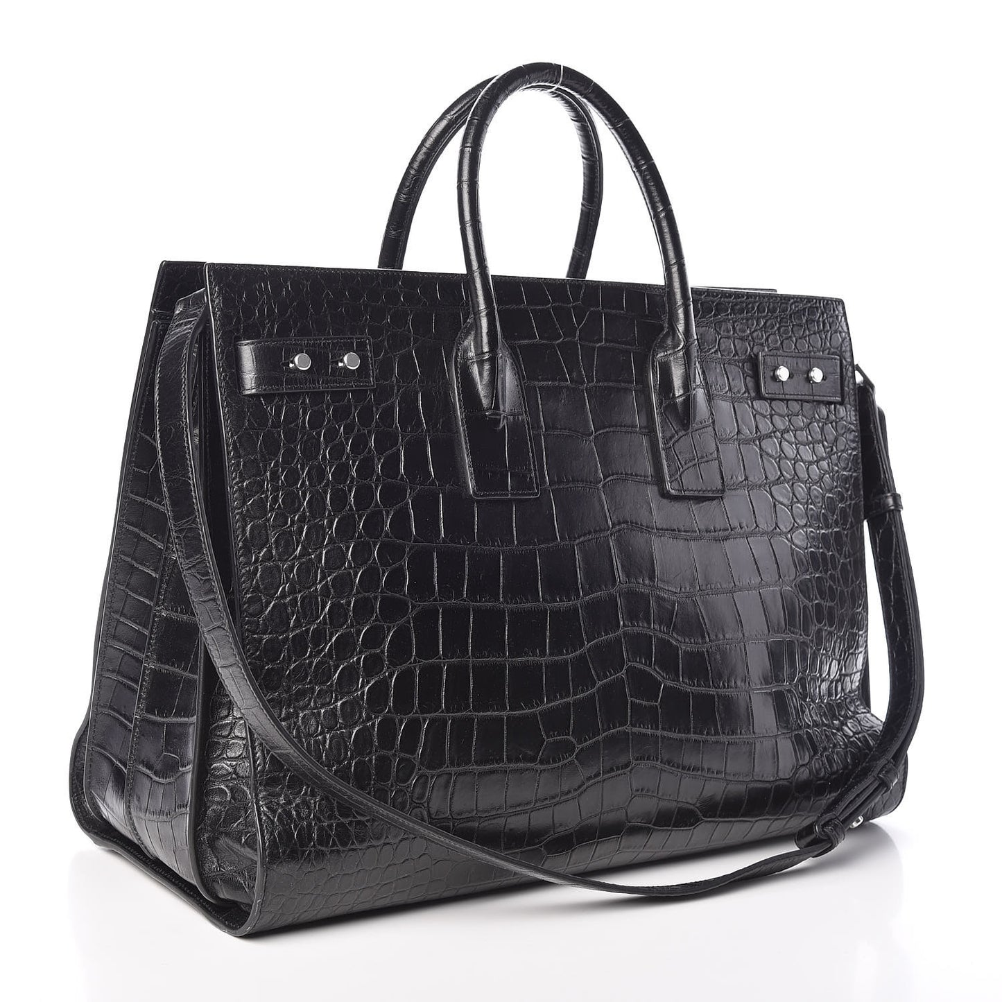 Calfskin Crocodile Embossed Large Souple Sac De Jour Black