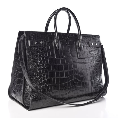 Saint Laurent Calfskin Crocodile Embossed Large Souple Sac De Jour Black 3 of 9