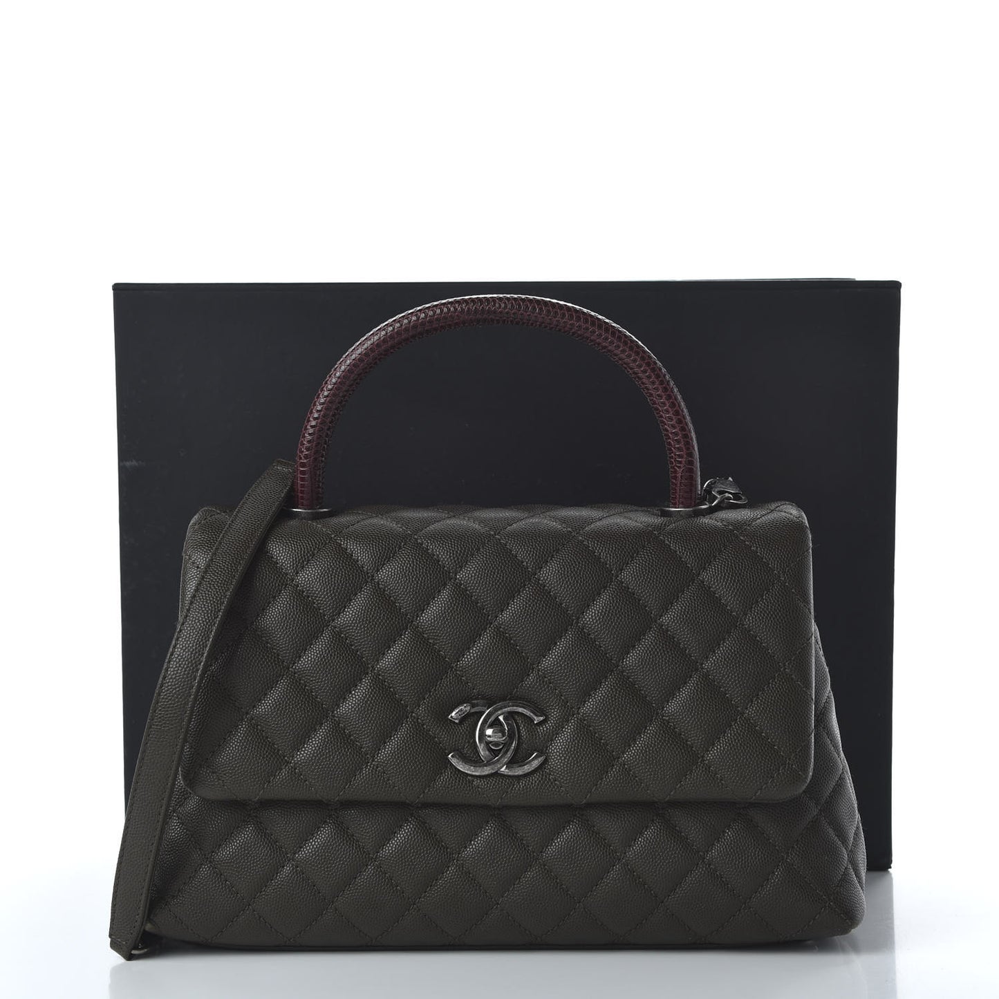Caviar Lizard Quilted Small Coco Handle Flap Dark Grey