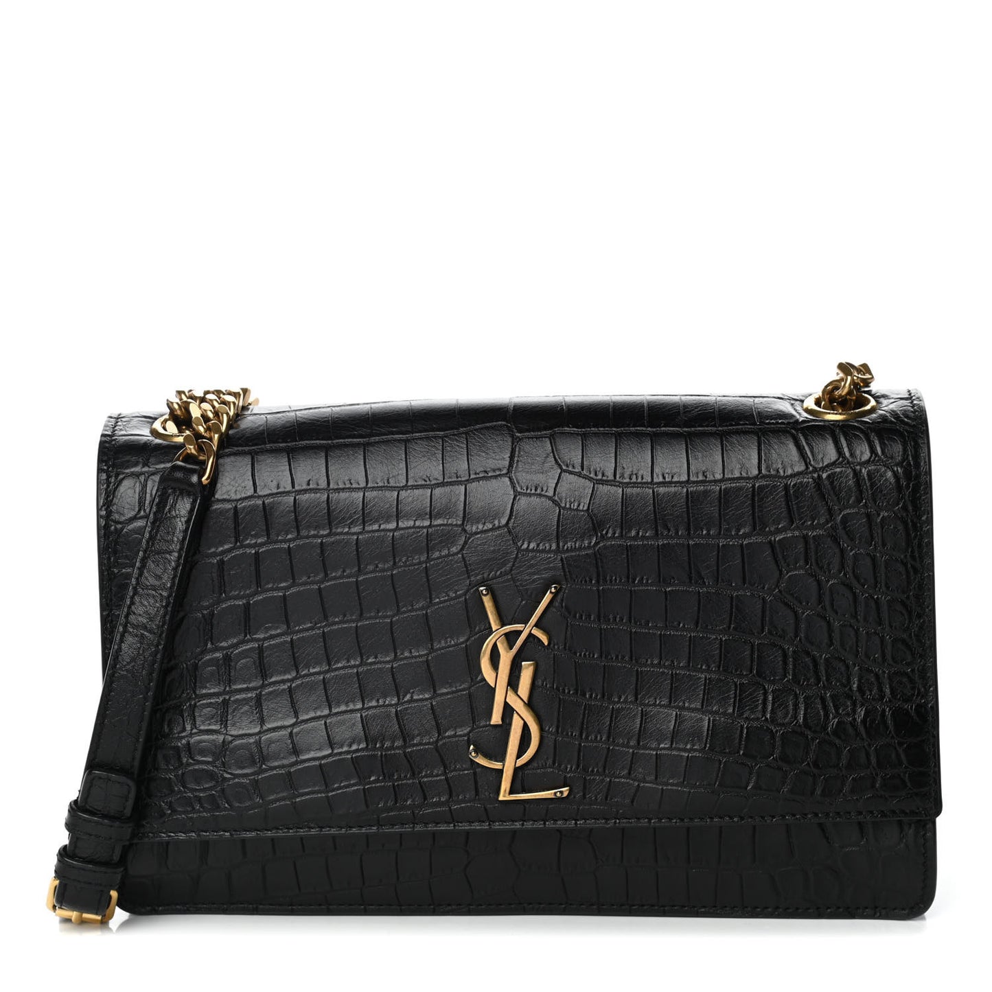 Calfskin Crocodile Embossed Monogram Medium Sunset Black