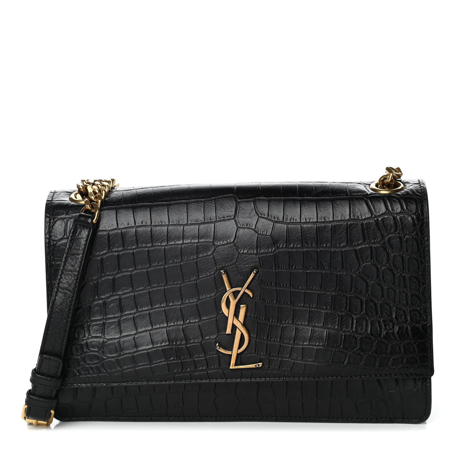 Saint Laurent Calfskin Crocodile Embossed Monogram Medium Sunset Black 1 of 10