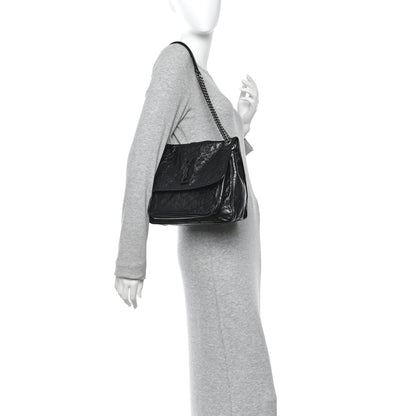 Saint Laurent Crinkled Calfskin Matelasse Monogram Medium Niki Chain Satchel Black 2 of 15