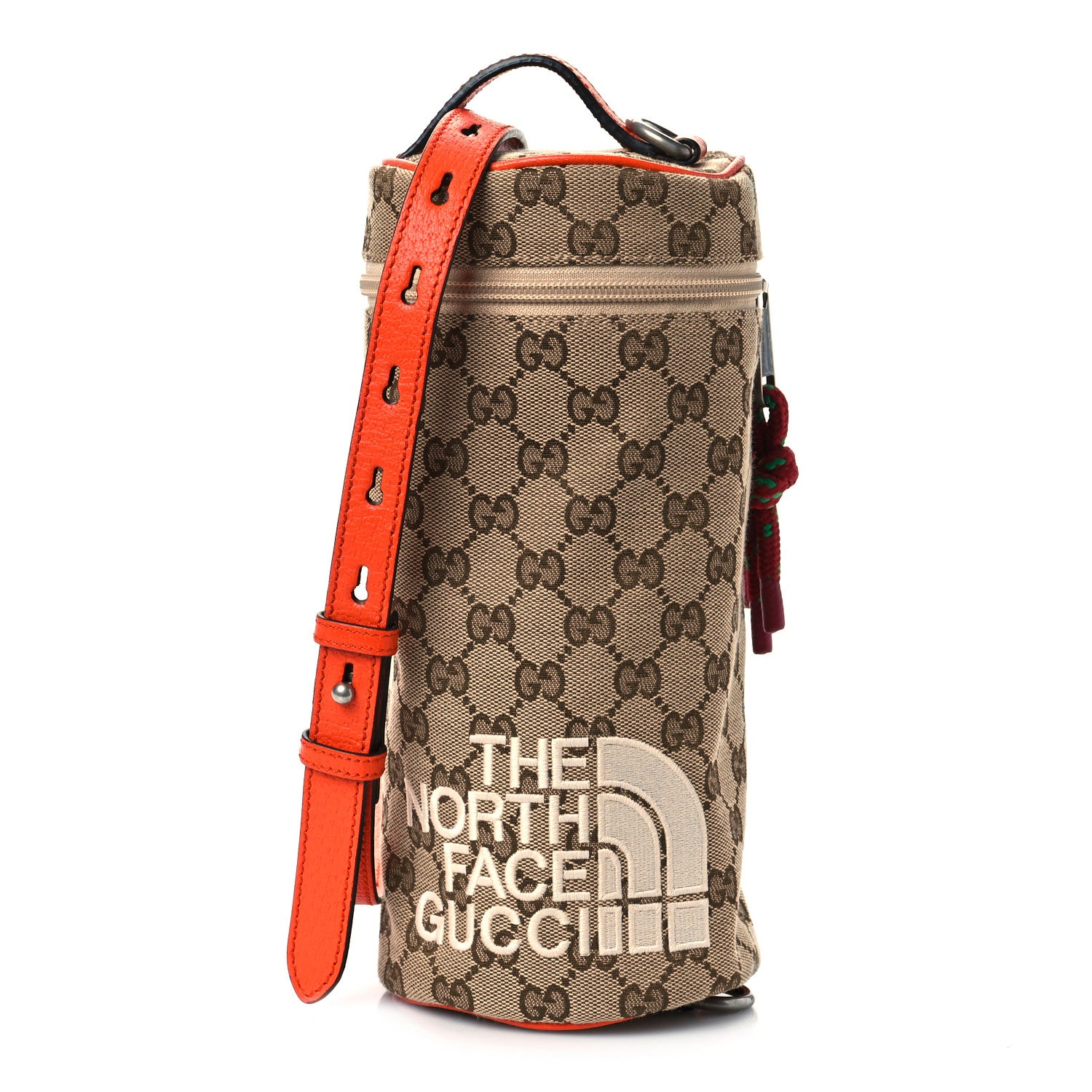 Gucci X THE NORTH FACE Monogram Textured Dollar Calfskin Barrel Shoulder Bag Beige Ebony Mystic White Deep Orange 1 of 9