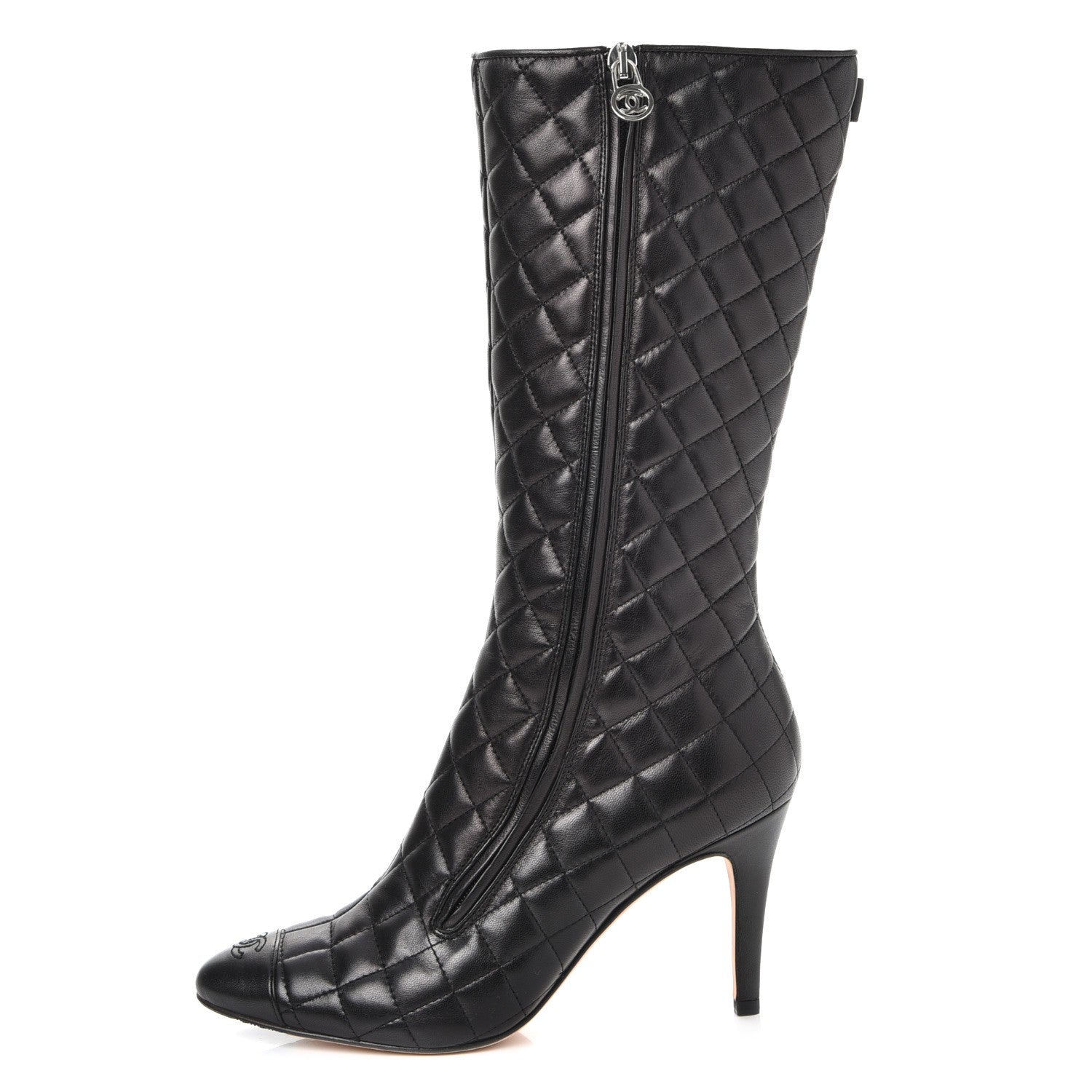 Chanel Lambskin Quilted CC Cap Toe Boots 38.5 Black 1 of 8