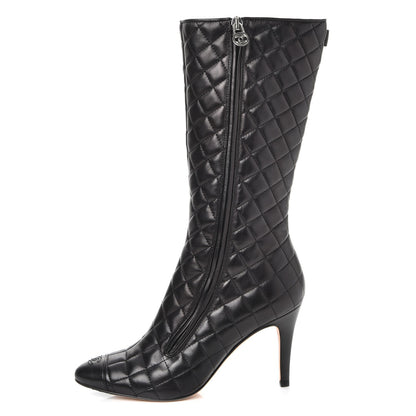 Chanel Lambskin Quilted CC Cap Toe Boots 38.5 Black 1 of 8