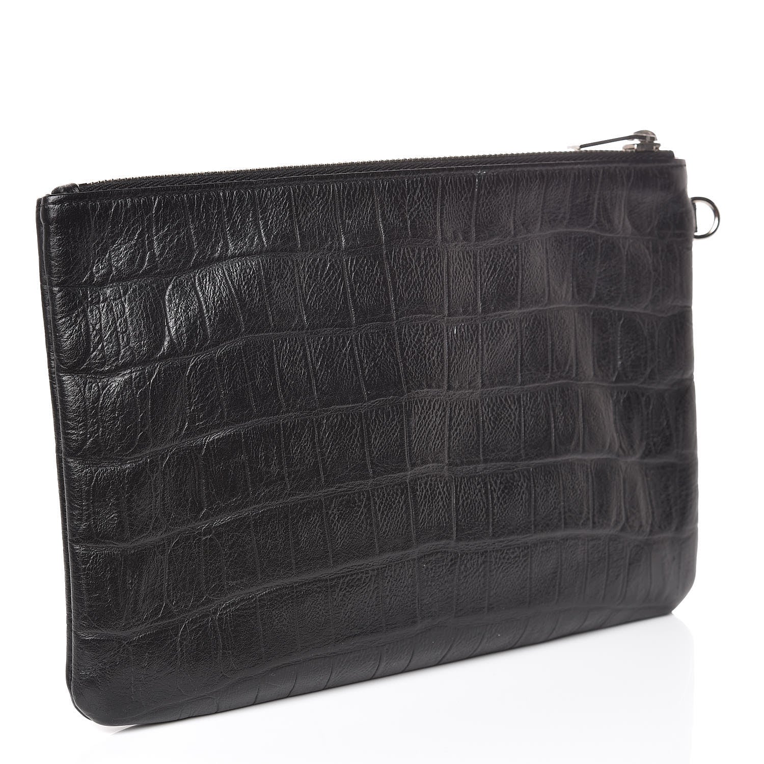 Saint Laurent Calfskin Crocodile Embossed Monogram Zip Pouch Black 3 of 8